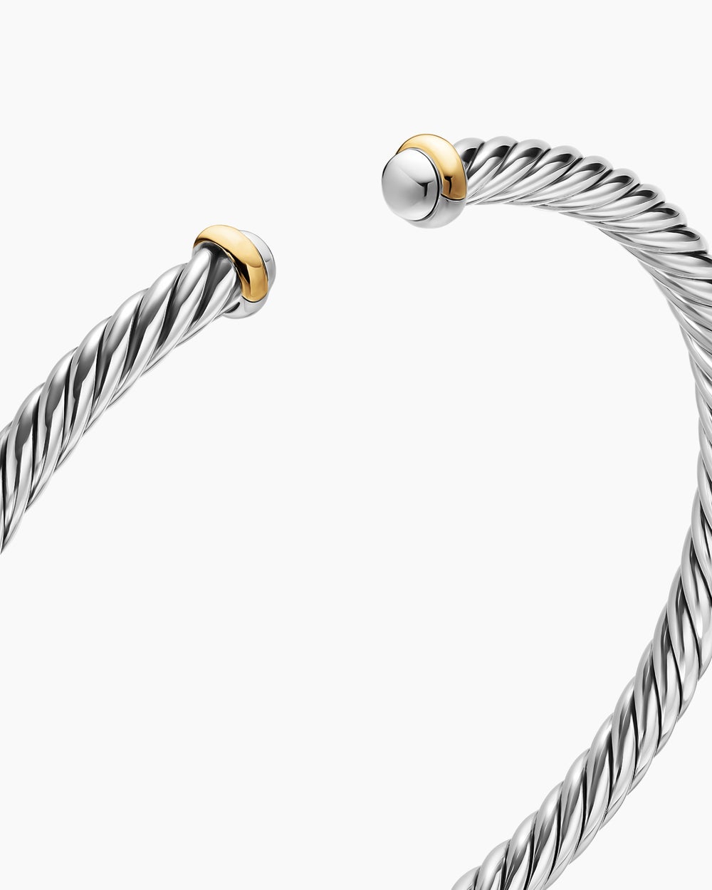 Womens Cable Flex Bracelet in Sterling Silver with 14K Yellow Gold, 4mm
