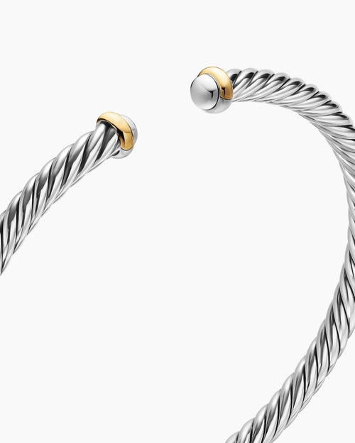 Womens Cable Flex® Bracelet in Sterling Silver with 14K Yellow Gold, 4mm