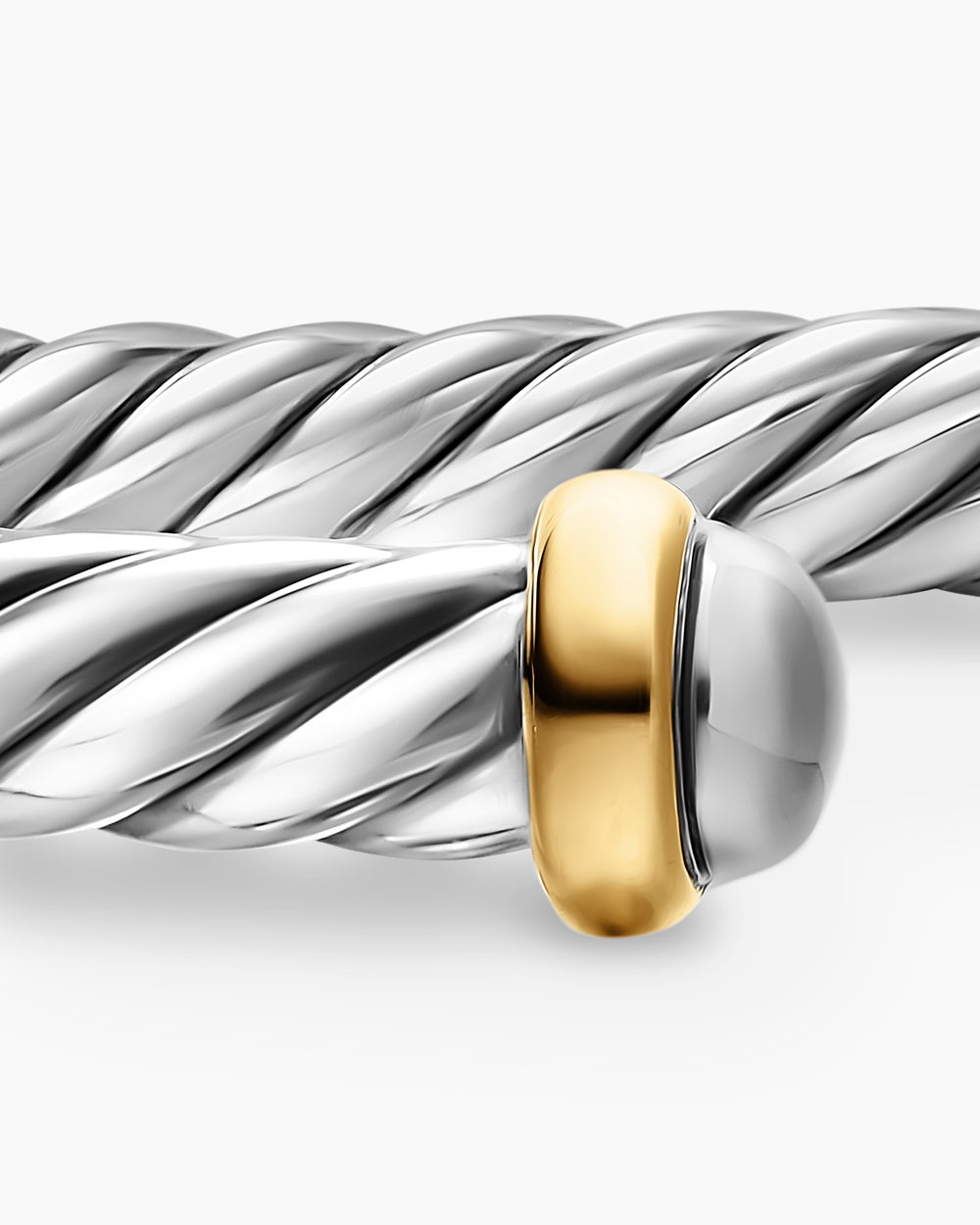 Womens Cable Flex Bracelet in Sterling Silver with 14K Yellow Gold, 4mm