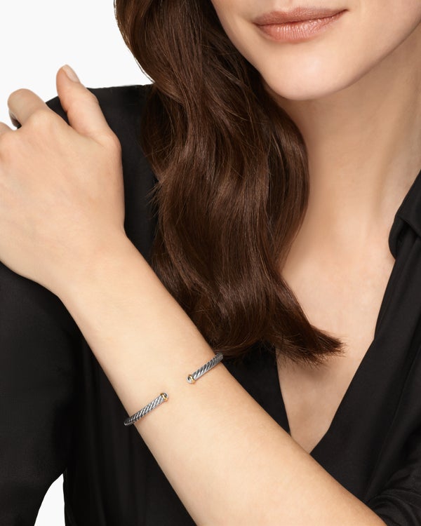 Cable Flex Bracelet in Sterling Silver with 14K Yellow Gold, 4mm