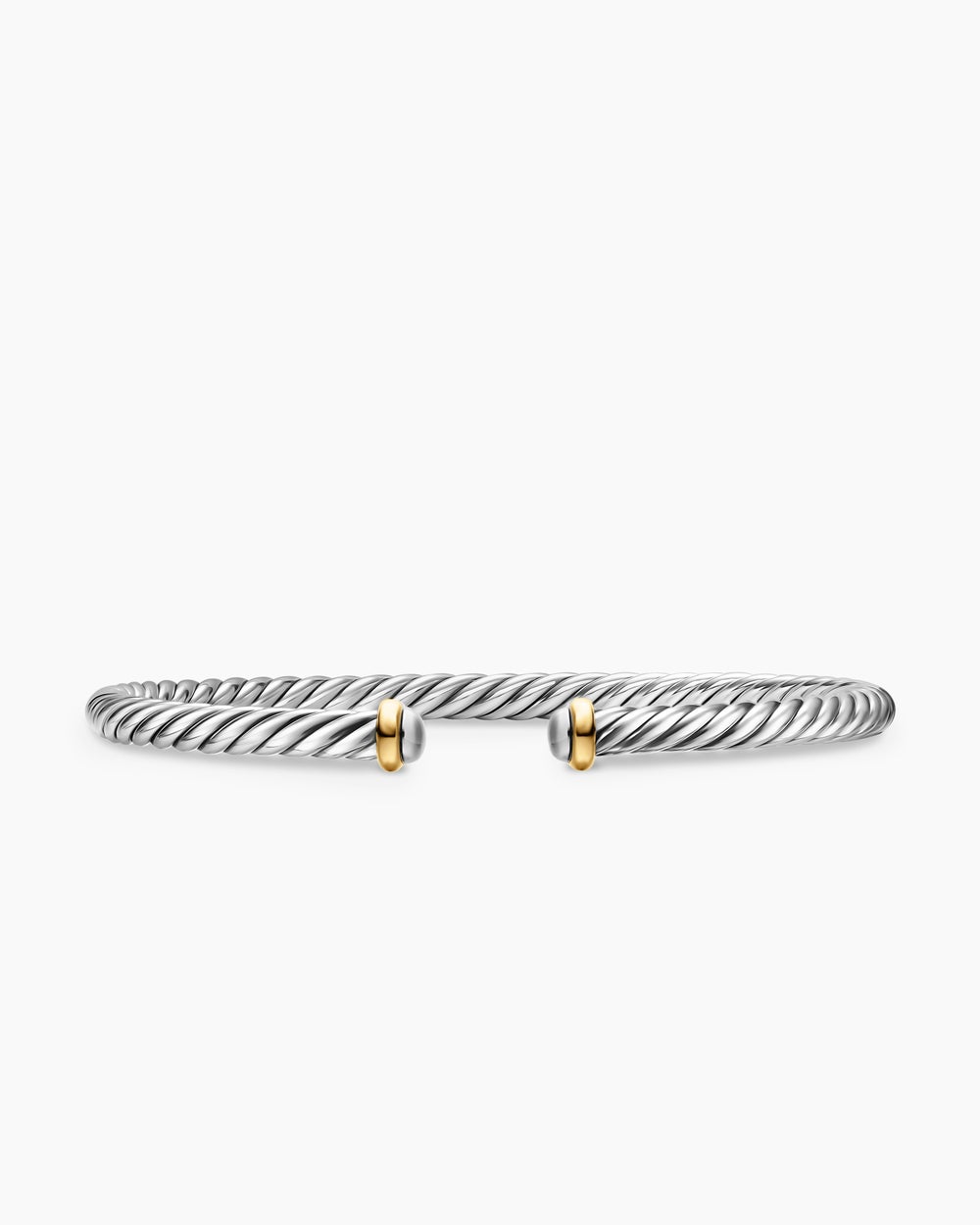 Womens Cable Flex Bracelet in Sterling Silver with 14K Yellow Gold, 4mm