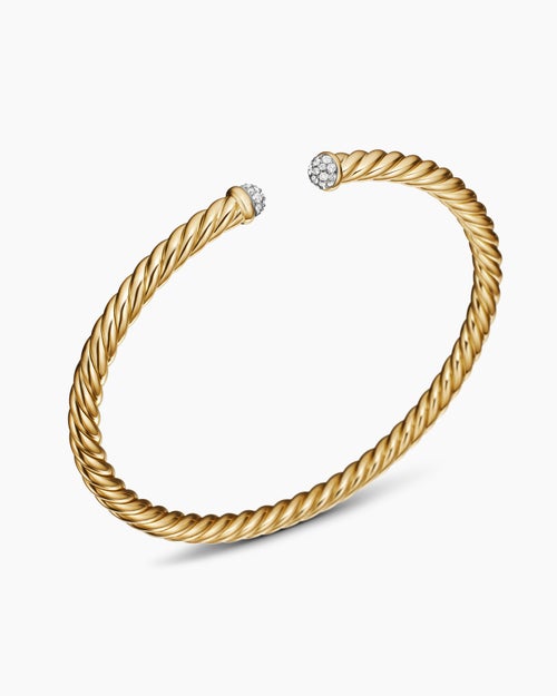 Womens Cablespira® Flex Bracelet in 18K Yellow Gold with Diamonds, 4mm