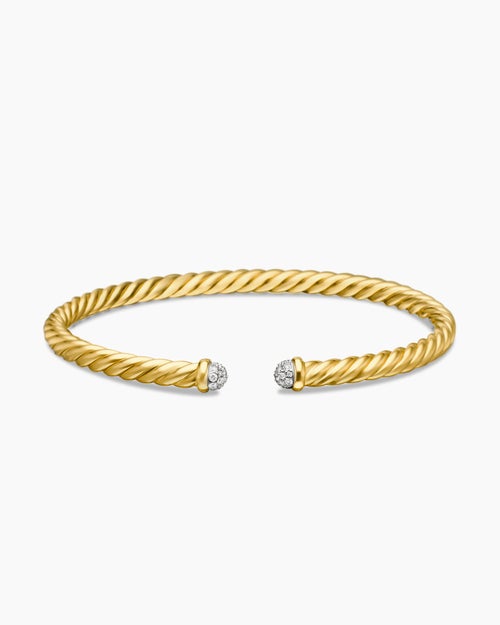 Womens Cablespira Flex Bracelet in 18K Yellow Gold with Diamonds, 4mm