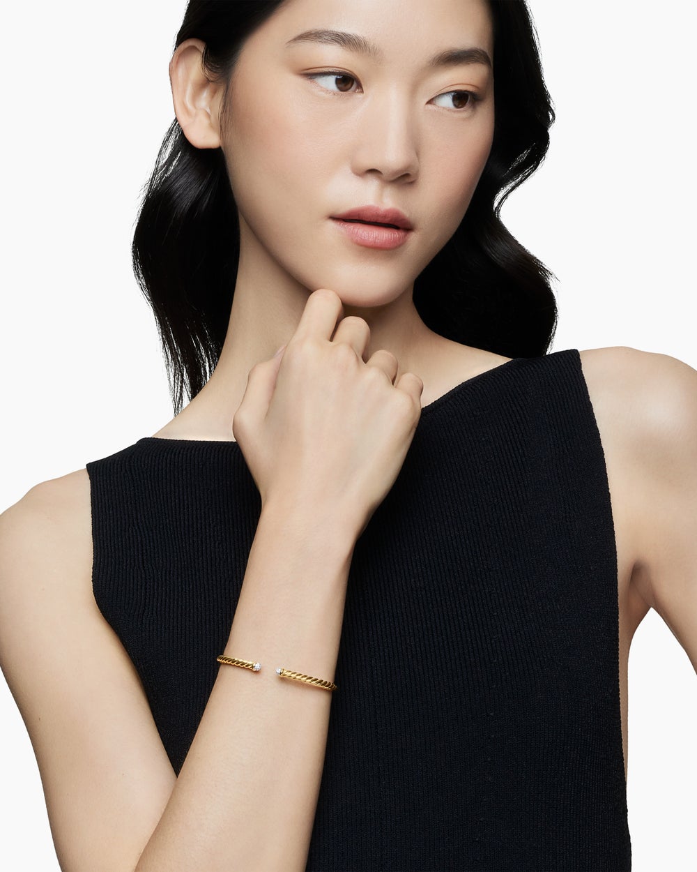 Womens Cablespira Flex Bracelet in 18K Yellow Gold with Diamonds, 4mm