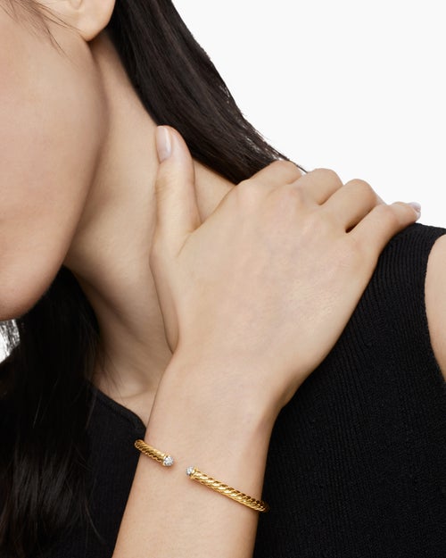 Womens Cablespira Flex Bracelet in 18K Yellow Gold with Diamonds, 4mm