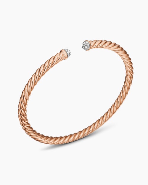 Womens Cablespira Flex Bracelet in 18K Rose Gold with Diamonds, 4mm