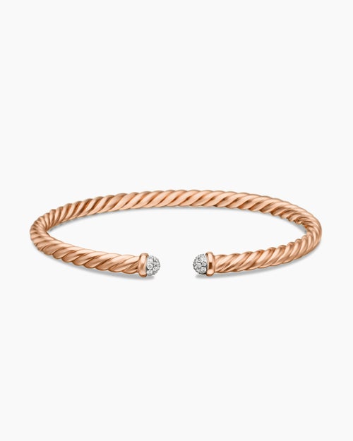 Womens Cablespira Flex Bracelet in 18K Rose Gold with Diamonds, 4mm