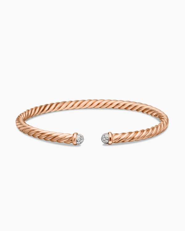 Cable Flex Bracelet in 18K Rose Gold with Diamonds, 4mm
