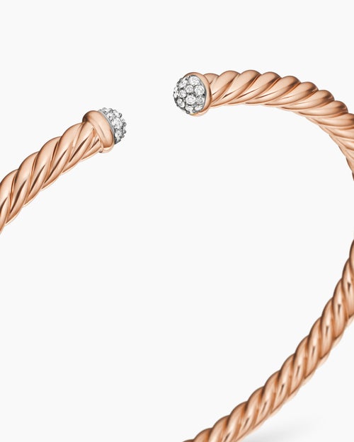 Womens Cablespira Flex Bracelet in 18K Rose Gold with Diamonds, 4mm