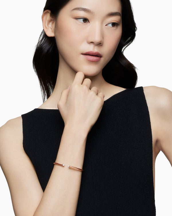 Cable Flex Bracelet in 18K Rose Gold with Diamonds, 4mm