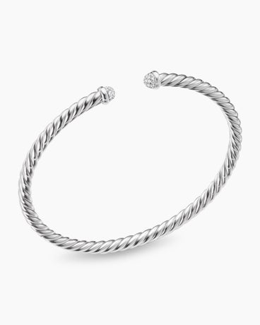 Modern Cablespira® Bracelet in 18K White Gold with Diamonds, 4mm