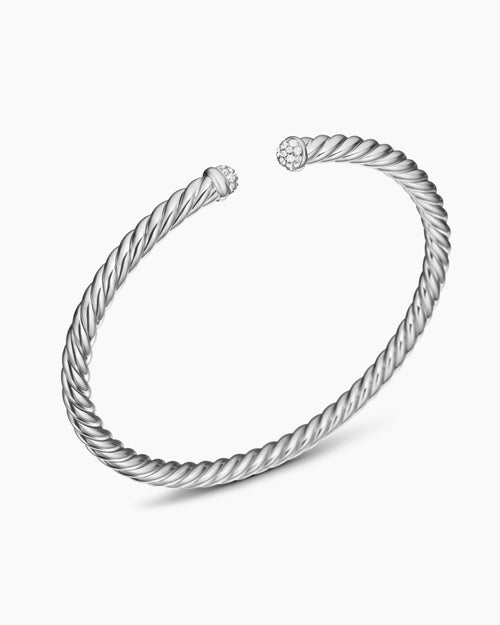 Womens Cablespira Flex Bracelet in 18K White Gold with Diamonds, 4mm