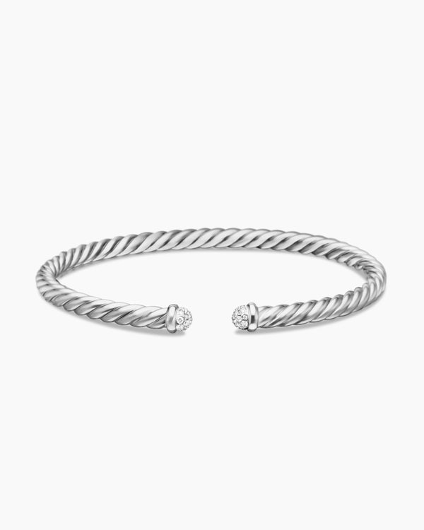 Cable Flex Bracelet in 18K White Gold with Diamonds, 4mm