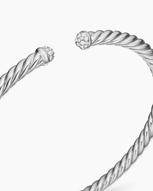 Womens Cablespira Flex Bracelet in 18K White Gold with Diamonds, 4mm
