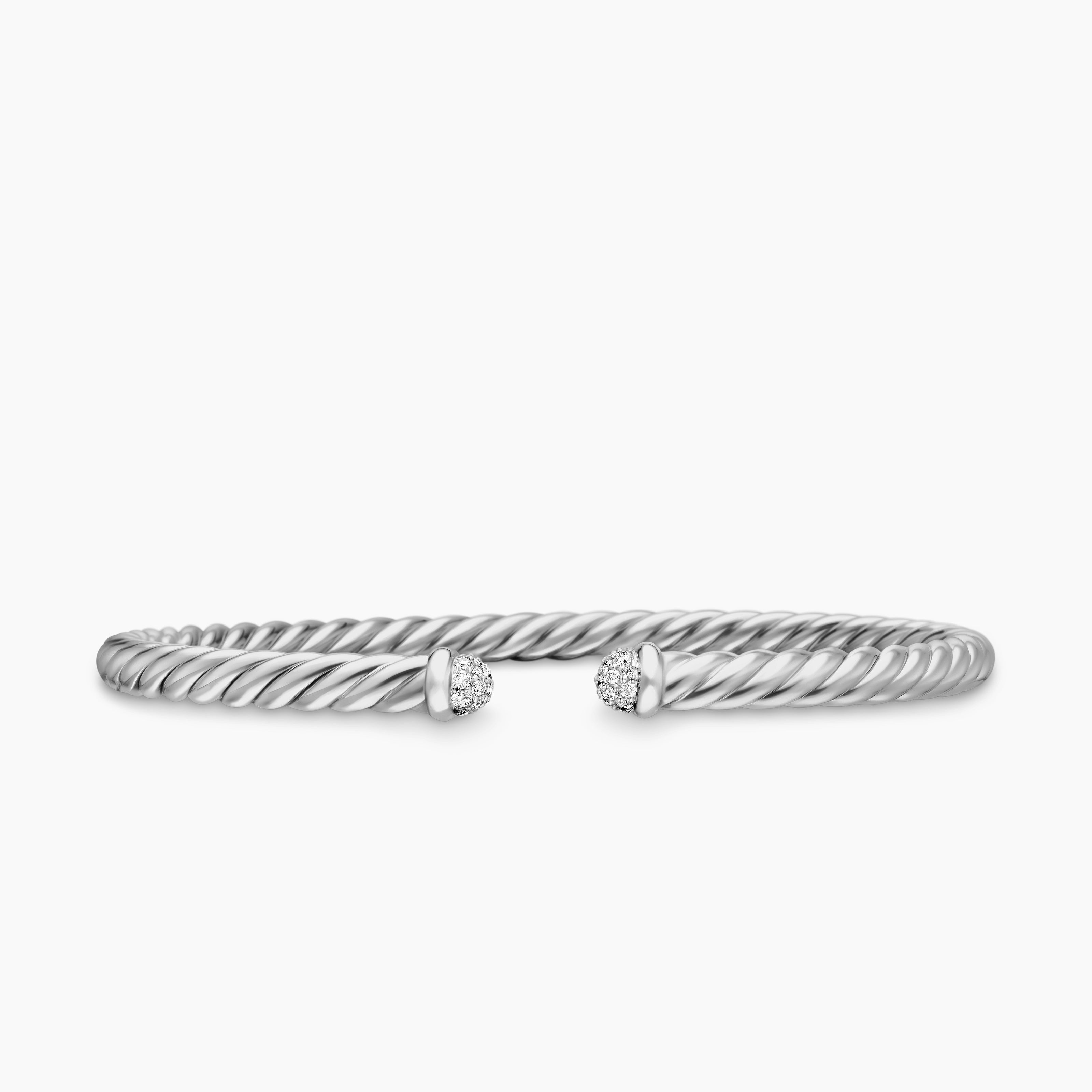 Womens Cablespira Flex Bracelet in 18K White Gold with Diamonds, 4mm