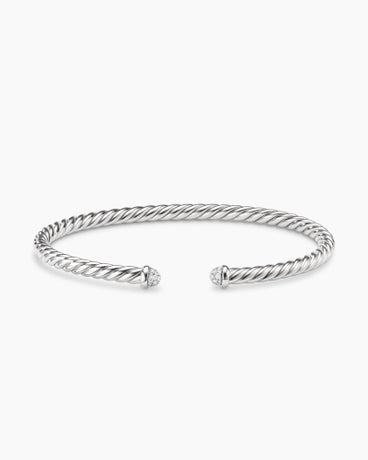 Modern Cablespira® Bracelet in 18K White Gold with Diamonds, 4mm