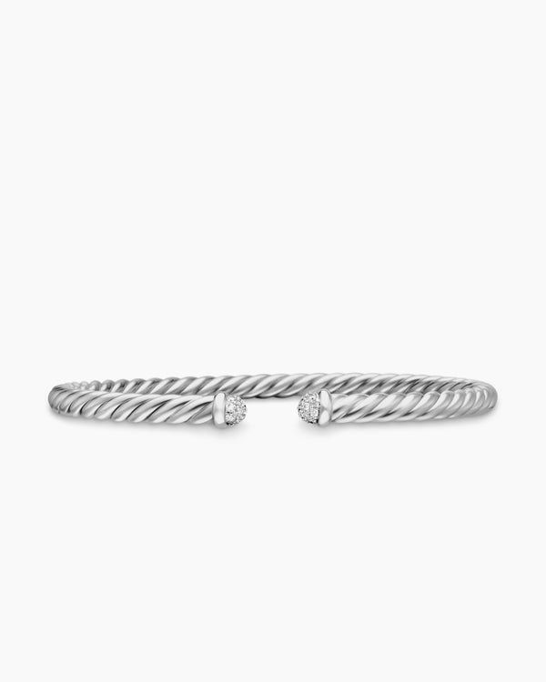 Cable Flex Bracelet in 18K White Gold with Diamonds, 4mm