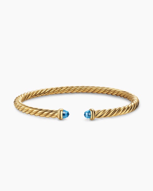Womens Cablespira® Flex Bracelet in 18K Yellow Gold with Blue Topaz, 4mm