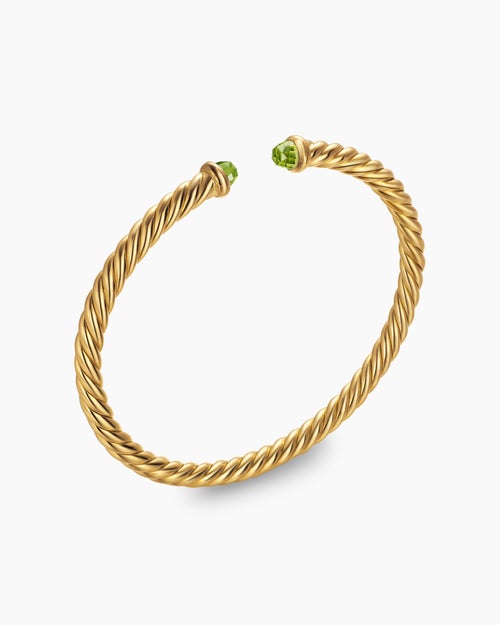 Womens Cablespira® Flex Bracelet in 18K Yellow Gold with Peridot, 4mm