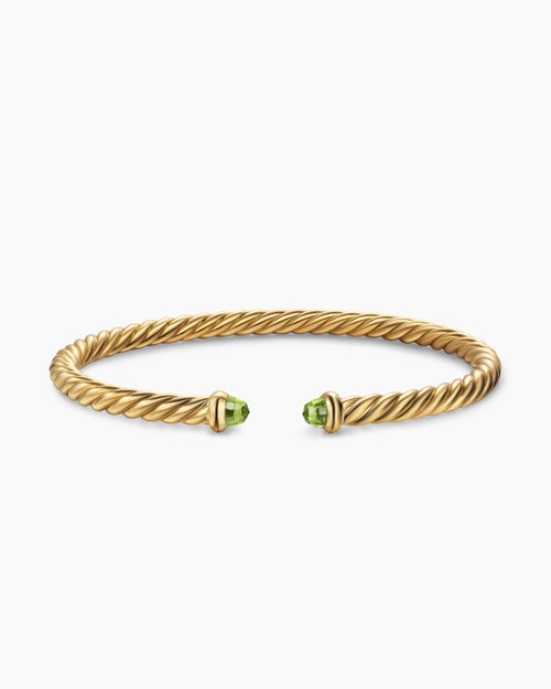 Womens Cablespira® Flex Bracelet in 18K Yellow Gold with Peridot, 4mm