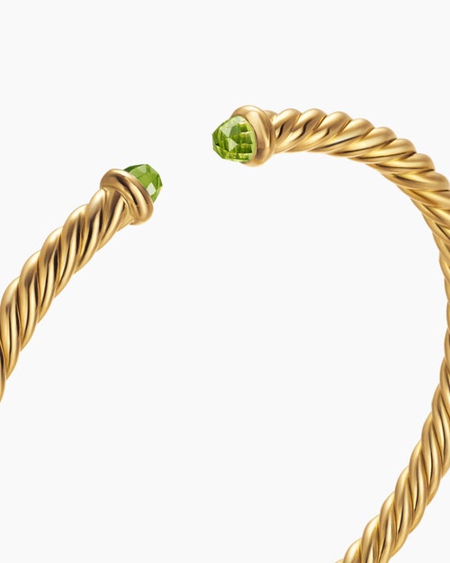 Womens Cablespira® Flex Bracelet in 18K Yellow Gold with Peridot, 4mm