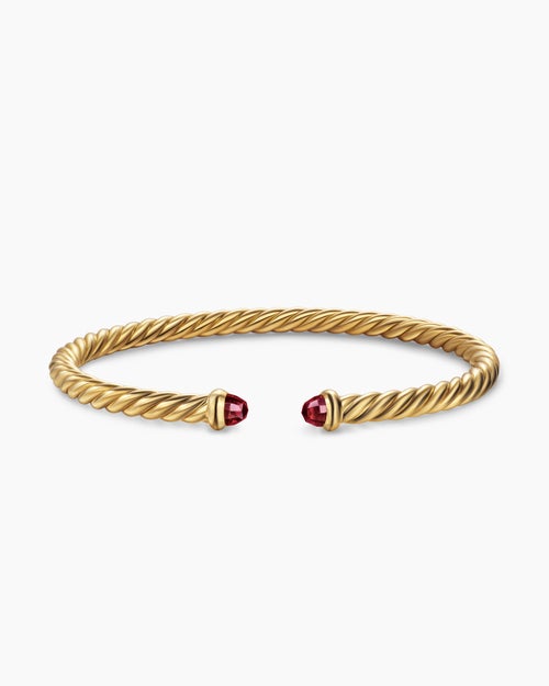 Womens Cablespira® Flex Bracelet in 18K Yellow Gold with Rhodolite Garnet, 4mm