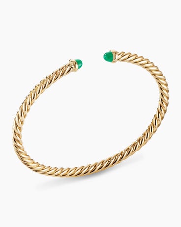 Modern Cablespira® Bracelet in 18K Yellow Gold with Emeralds, 4mm