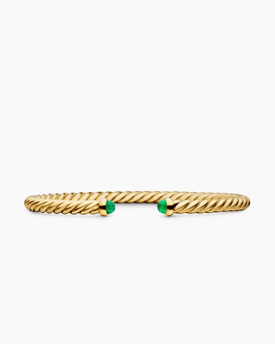 Cablespira® Flex Bracelet in 18K Yellow Gold with Emeralds, 4mm