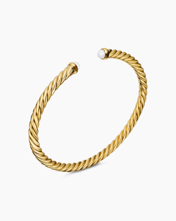 Cable Flex Bracelet in 18K Yellow Gold with Pearls, 4mm