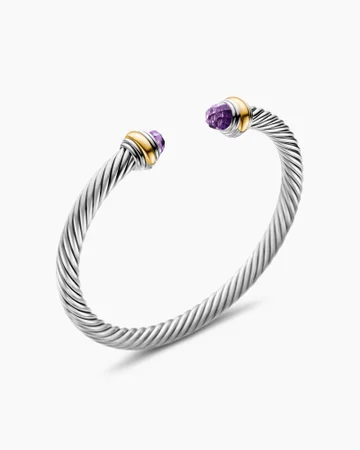 Classic Cable Bracelet in Sterling Silver with 14K Yellow Gold and Pearls, 5mm