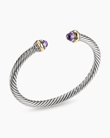 Classic Cable Bracelet in Sterling Silver with 14K Yellow Gold and Amethyst, 5mm