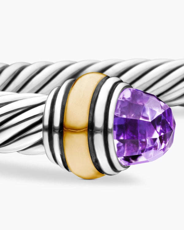 Classic Cable Bracelet in Sterling Silver with 14K Yellow Gold and Amethyst, 5mm