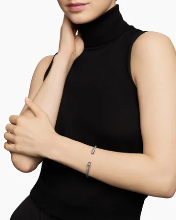 Classic Cable Bracelet in Sterling Silver with 14K Yellow Gold and Pearls, 5mm