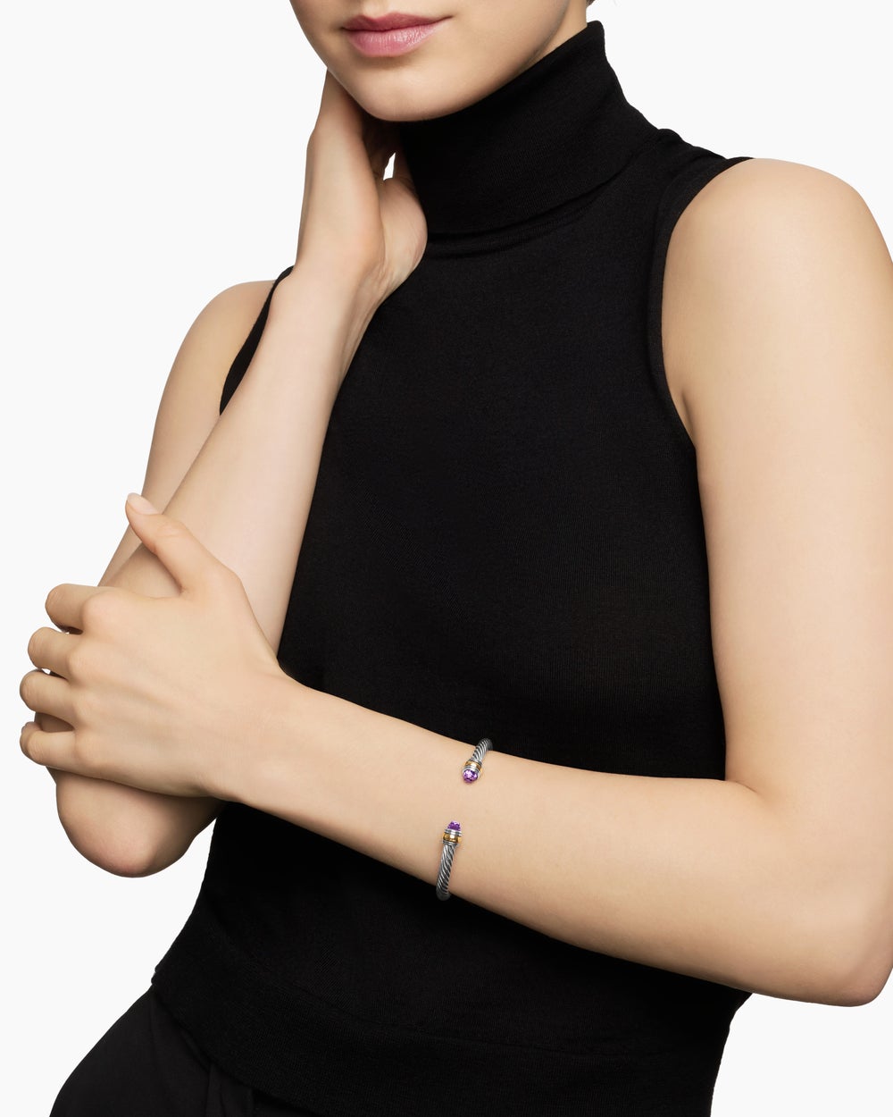 Bracelet Classic Cable en argent massif avec or jaune 14 carats, 5 mm femme