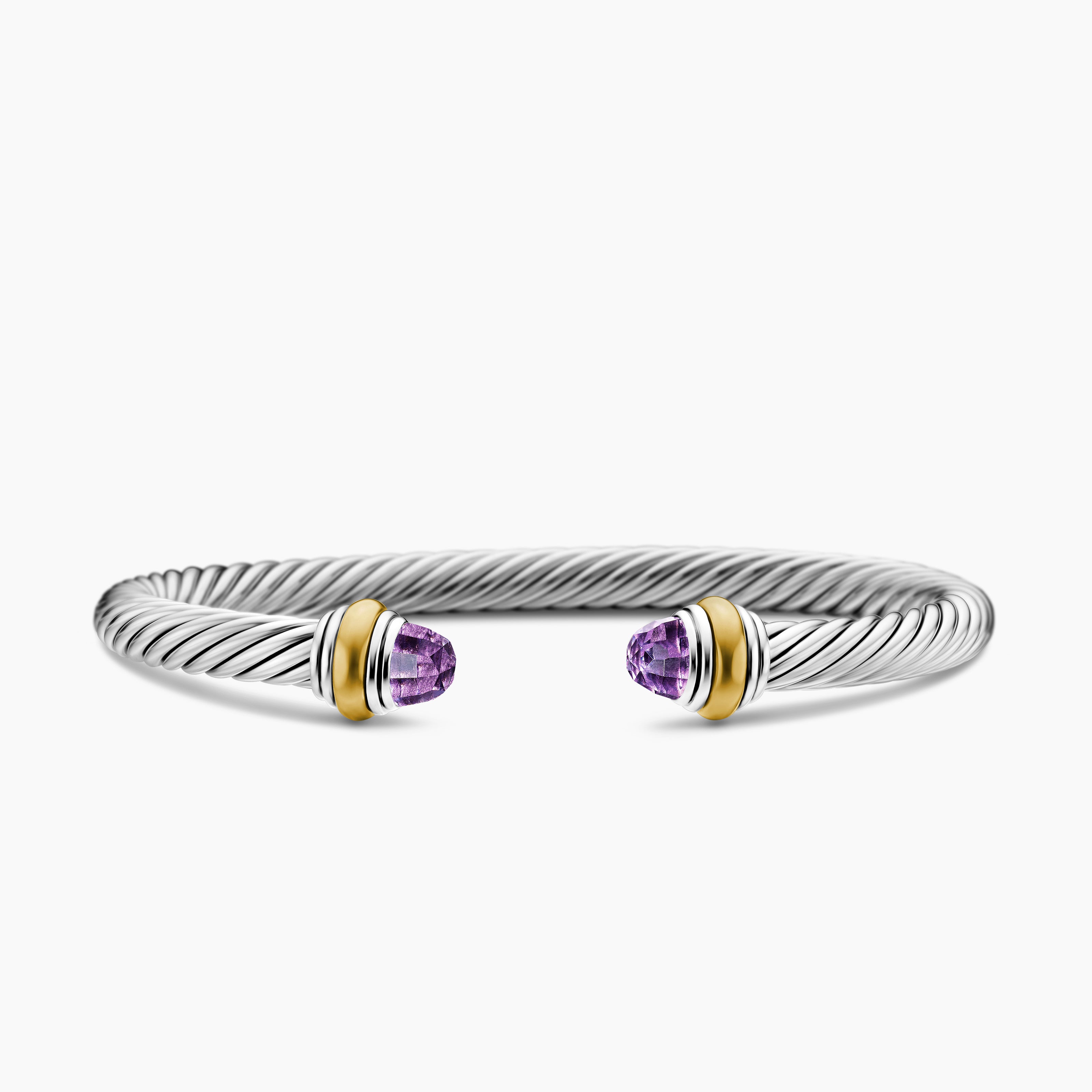 Womens Classic Cable Bracelet in Sterling Silver with 14K Yellow Gold, 5mm