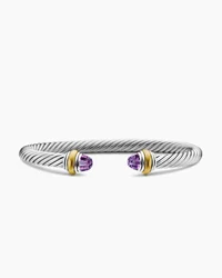 Classic Cable Bracelet in Sterling Silver with 14K Yellow Gold and Blue Topaz, 7mm