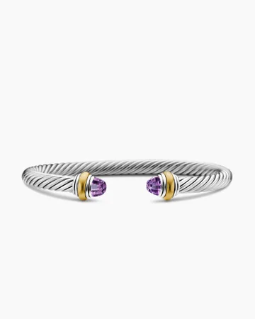 Classic Cable Bracelet in Sterling Silver with 14K Yellow Gold and Pearls, 5mm