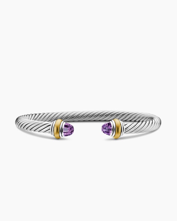 Classic Cable Bracelet in Sterling Silver with 14K Yellow Gold and Amethyst, 5mm