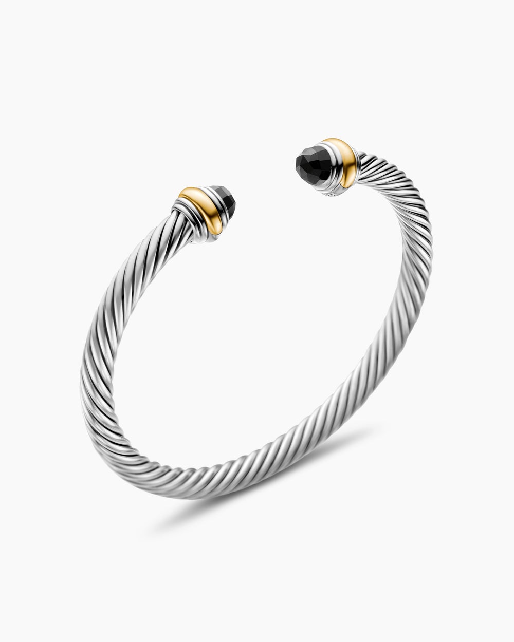 Womens Classic Cable Bracelet in Sterling Silver with 14K Yellow Gold, 5mm
