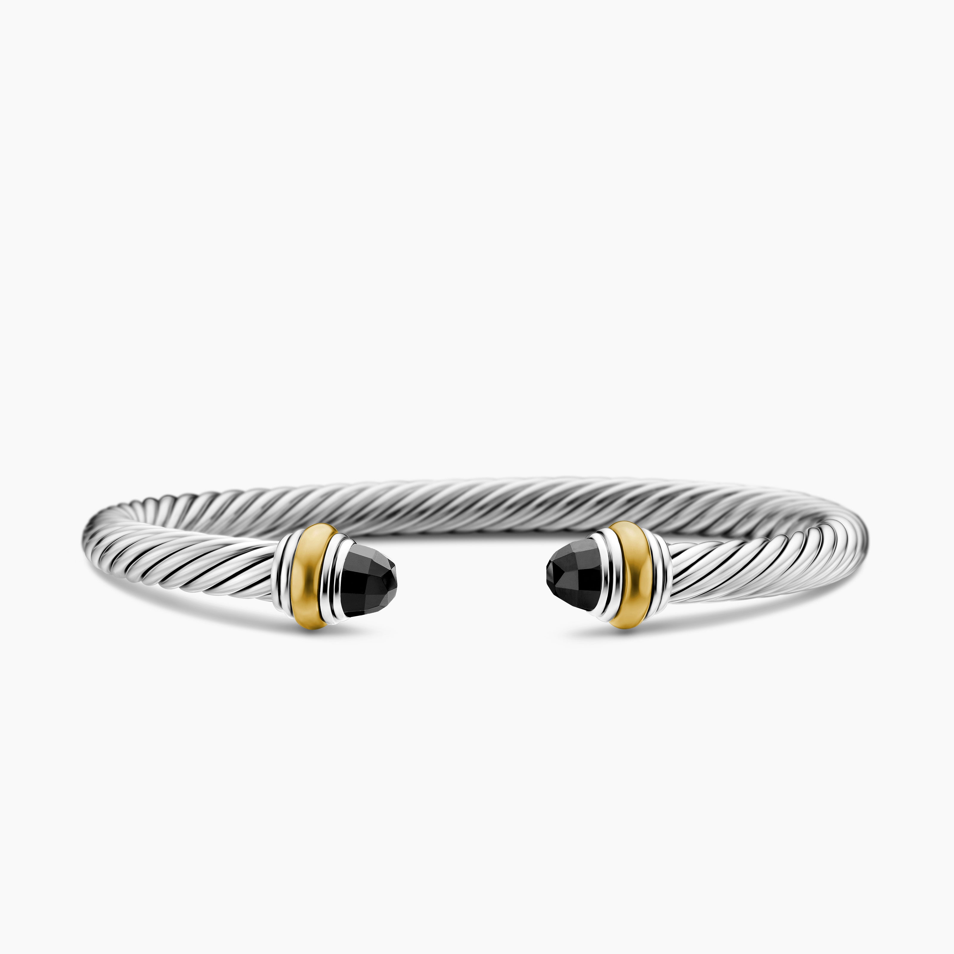 Womens Classic Cable Bracelet in Sterling Silver with 14K Yellow Gold, 5mm