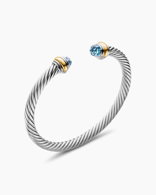 Womens Classic Cable Bracelet in Sterling Silver with 14ct Yellow Gold, 5mm