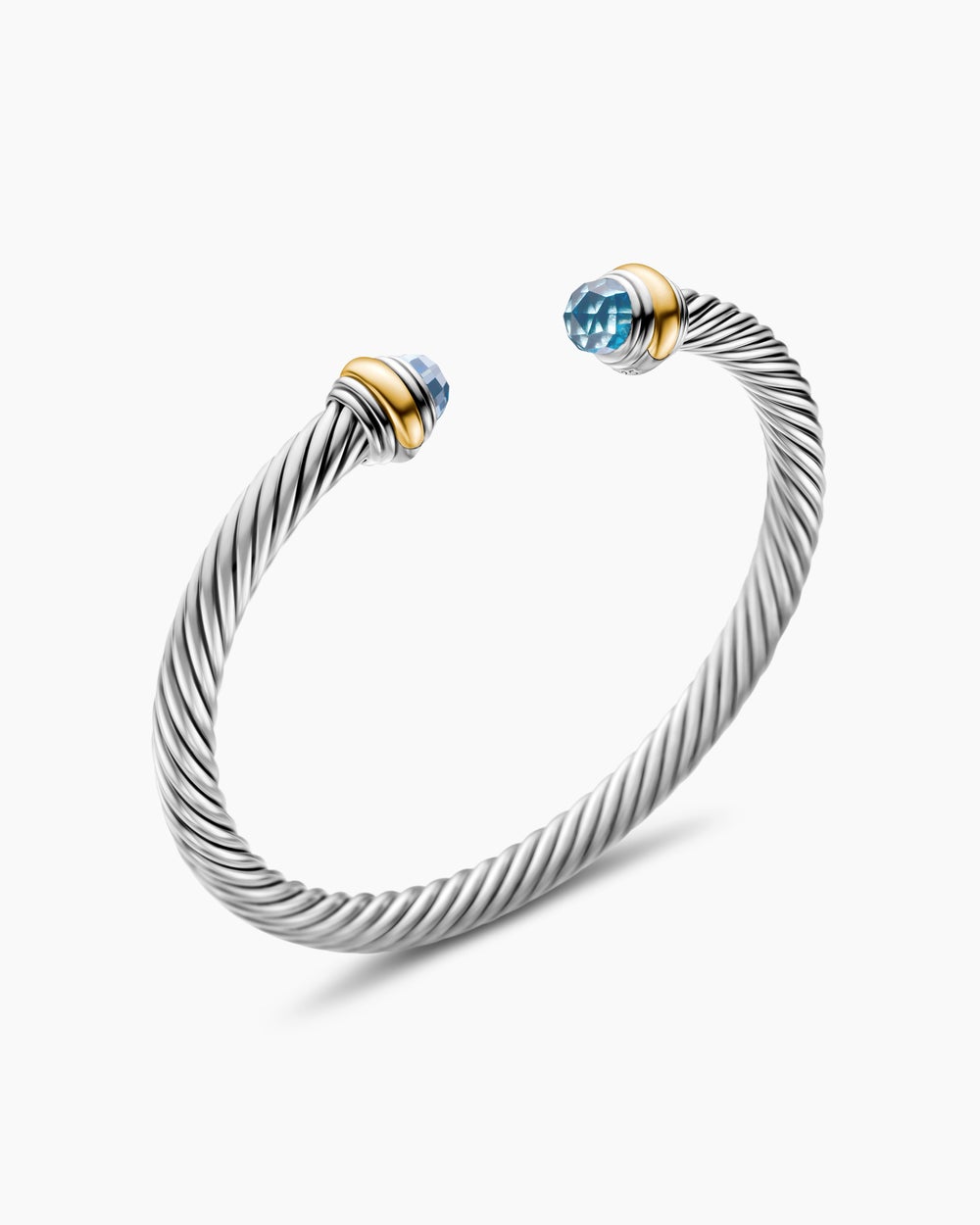 Womens Classic Cable Bracelet in Sterling Silver with 14K Yellow Gold, 5mm
