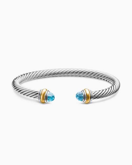 Womens Classic Cable Bracelet in Sterling Silver with 14ct Yellow Gold, 5mm