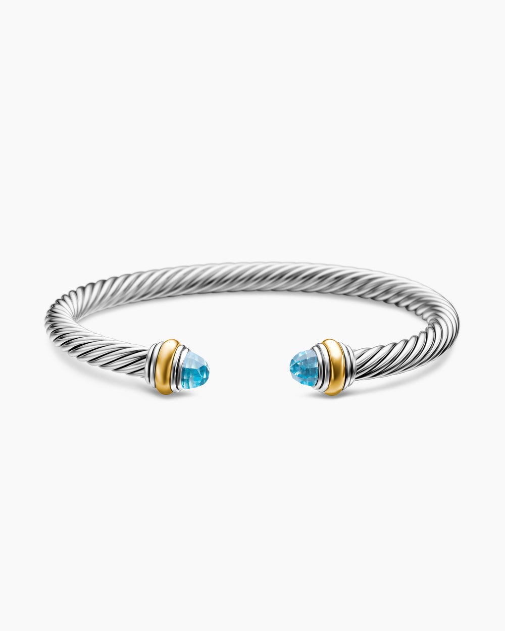 Womens Classic Cable Bracelet in Sterling Silver with 14K Yellow Gold, 5mm