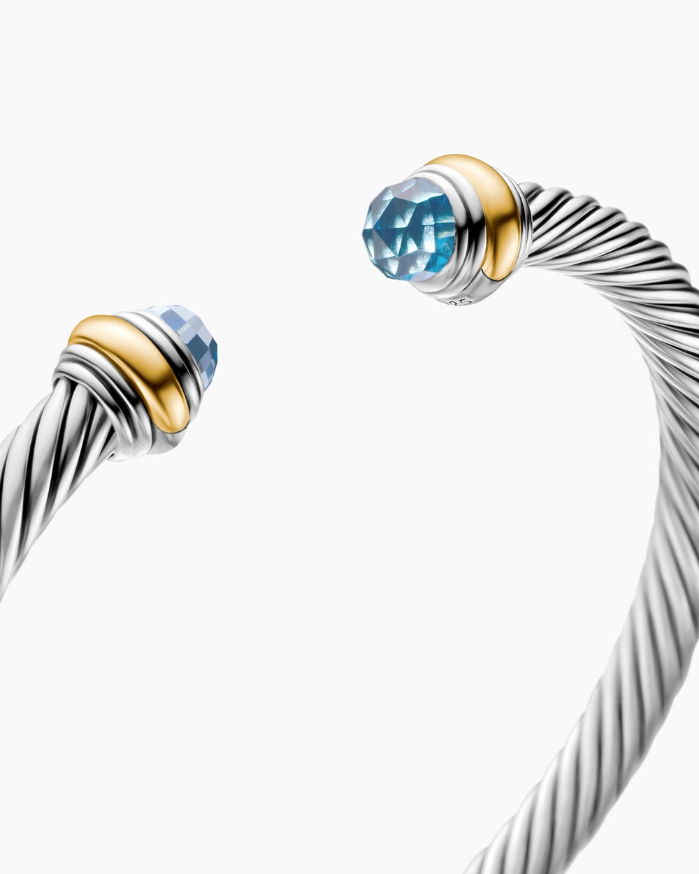 Womens Classic Cable Bracelet in Sterling Silver with 14K Yellow Gold, 5mm