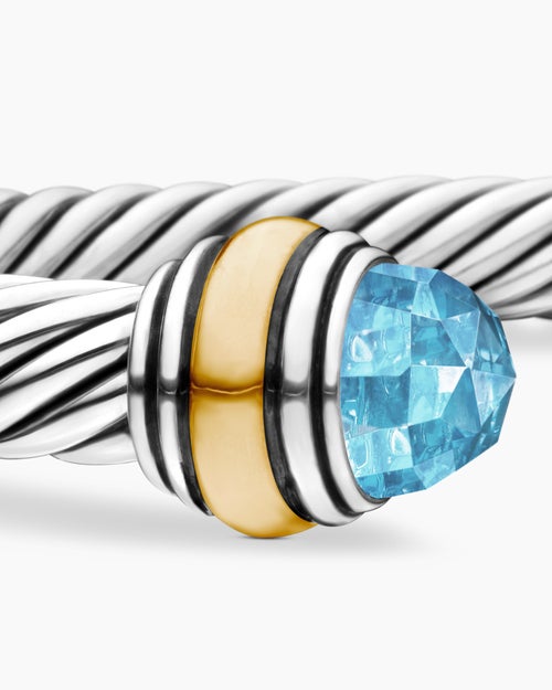 Womens Classic Cable Bracelet in Sterling Silver with 14ct Yellow Gold, 5mm
