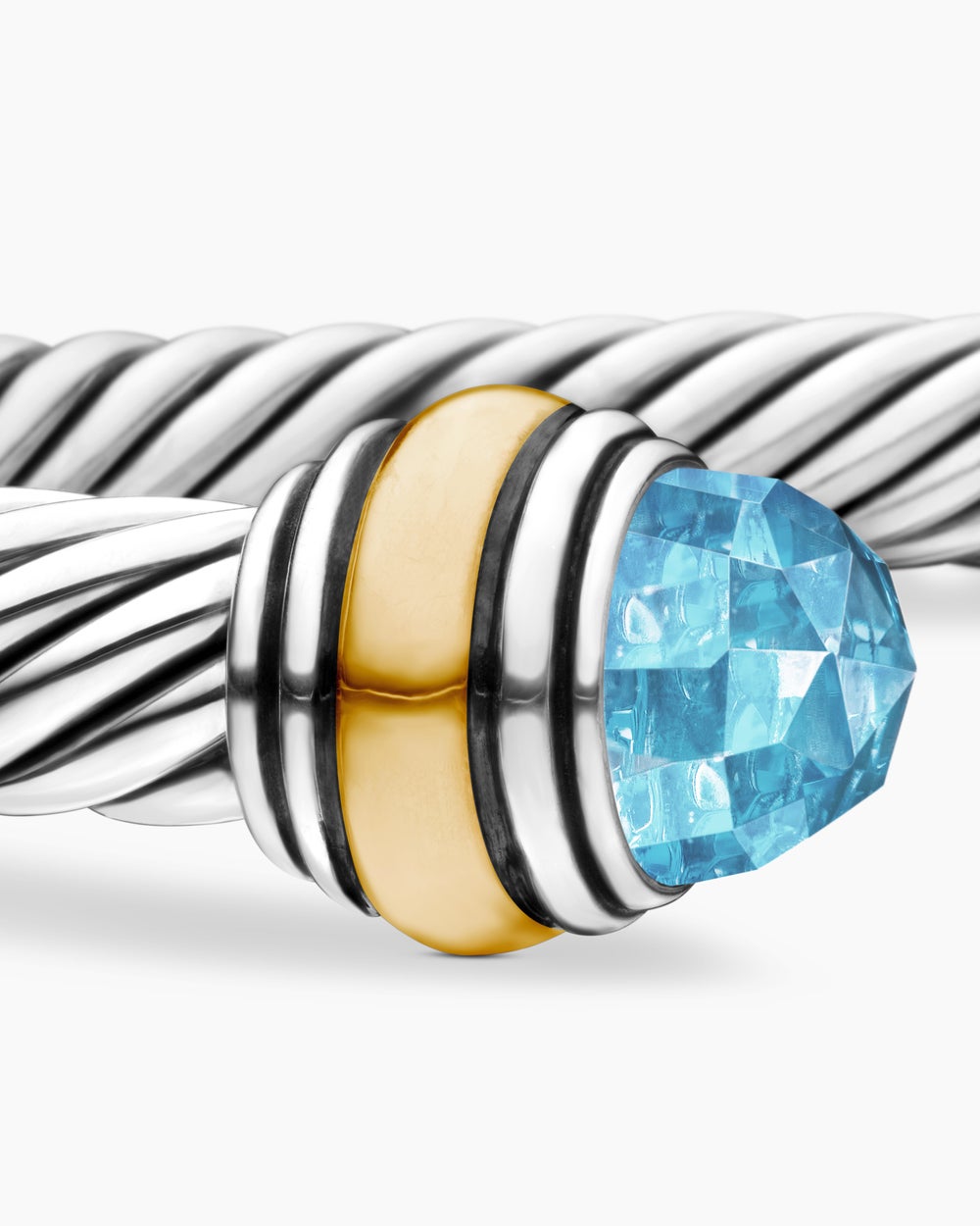 Womens Classic Cable Bracelet in Sterling Silver with 14K Yellow Gold, 5mm