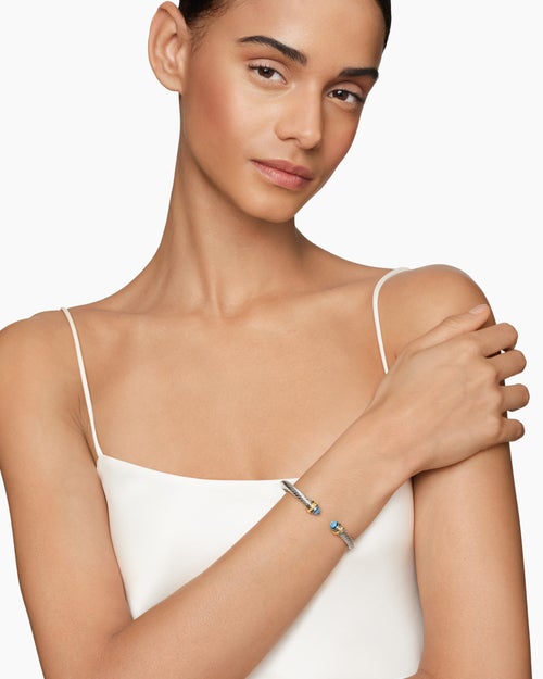 Womens Classic Cable Bracelet in Sterling Silver with 14ct Yellow Gold, 5mm