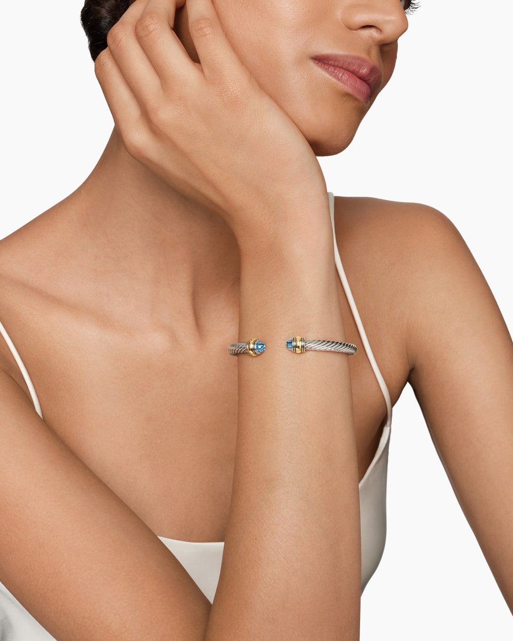 Womens Classic Cable Bracelet in Sterling Silver with 14K Yellow Gold, 5mm