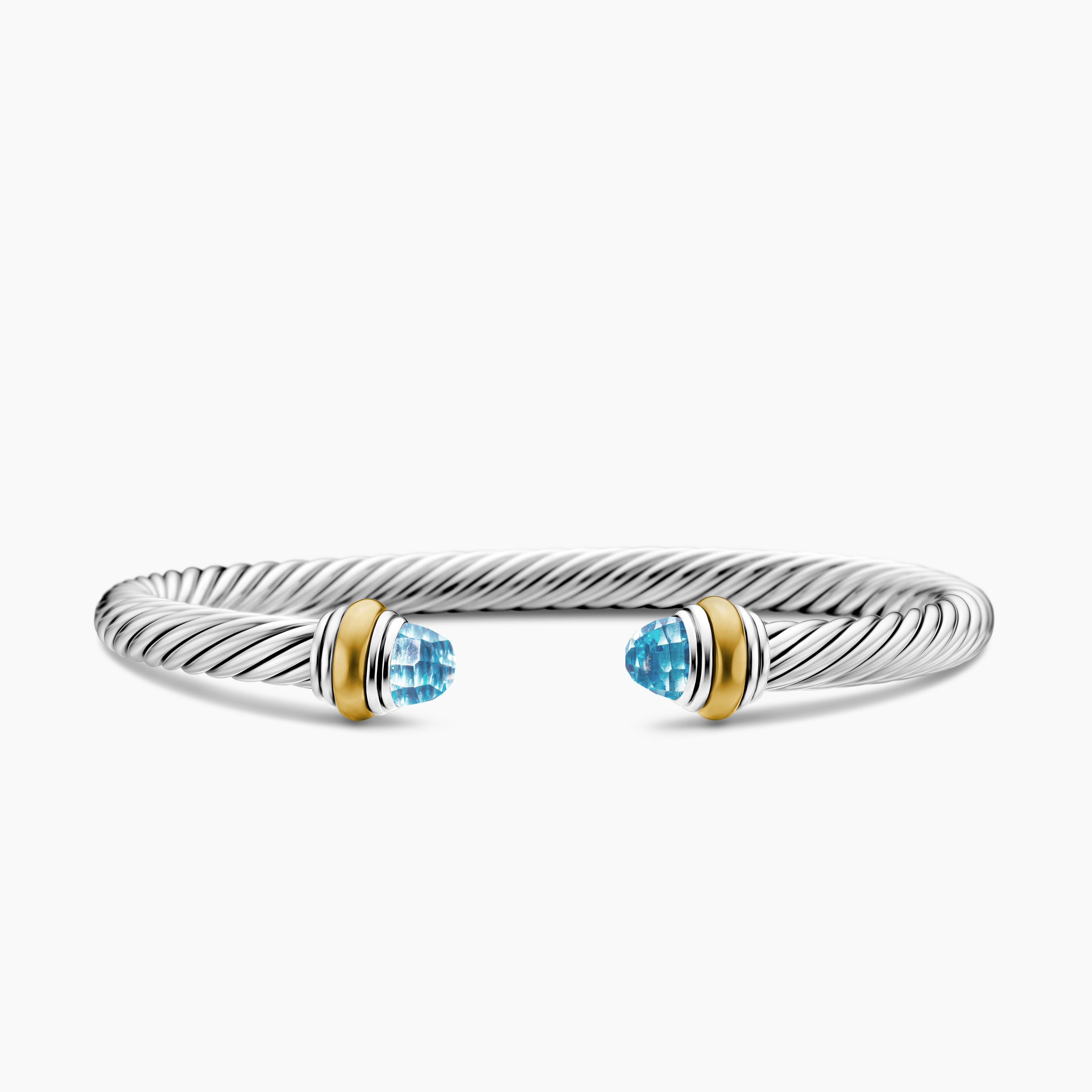 Womens Classic Cable Bracelet in Sterling Silver with 14K Yellow Gold, 5mm